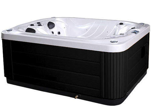 Hot Tub White Mercury Hot Tub (Black Cabinet & Yellow Cover).