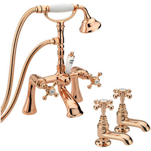 Tre Mercati Allora Basin & Bath Shower Mixer Tap Pack (Rose Gold).