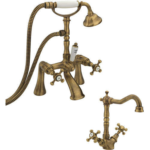 Tre Mercati Allora Basin Mixer & Bath Shower Mixer Tap Pack (Bronze).