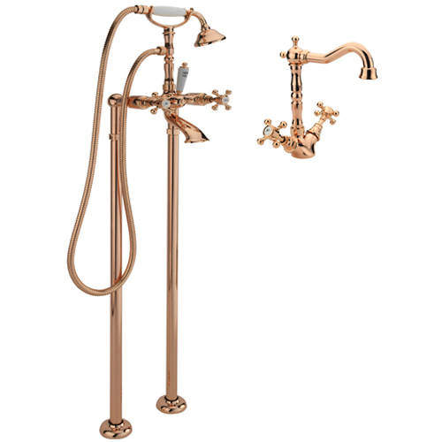 Tre Mercati Allora Basin Mixer & Floor Standing Bath Shower Mixer Tap (R Gold).