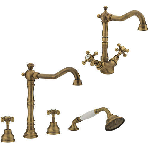 Tre Mercati Allora Basin & 4 Hole Bath Shower Mixer Tap Pack (Bronze).