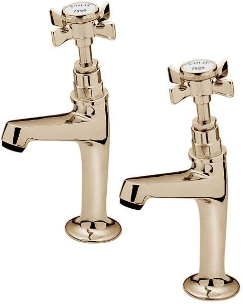 Tre Mercati Kitchen Imperial High Neck Pillar Taps (Gold, Pair).