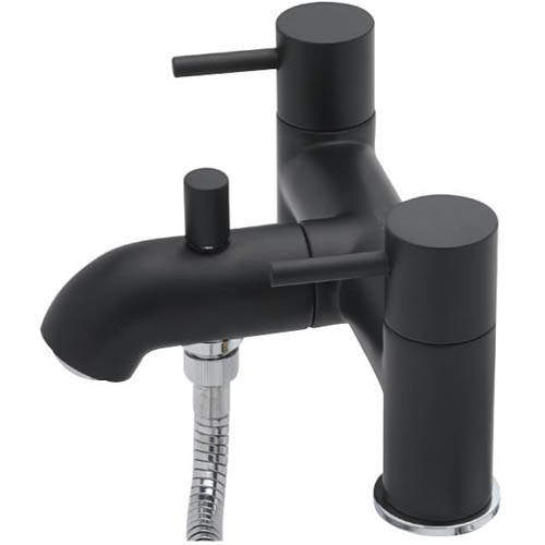 Tre Mercati Milan Pillar Bath Shower Mixer Tap With Kit (Matt Black).