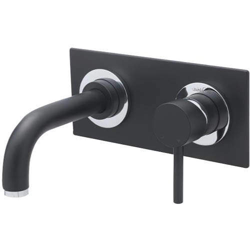 Tre Mercati Milan Wall Mounted Basin Mixer Tap (205mm Spout, Matt Black).