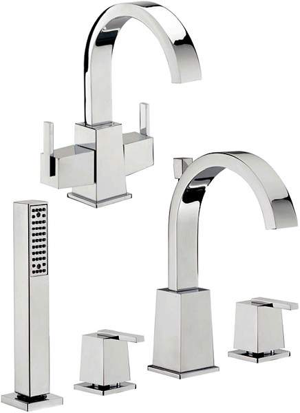 Tre Mercati Mr Darcy Basin Tap & 4 Hole Bath Shower Mixer Tap Set.