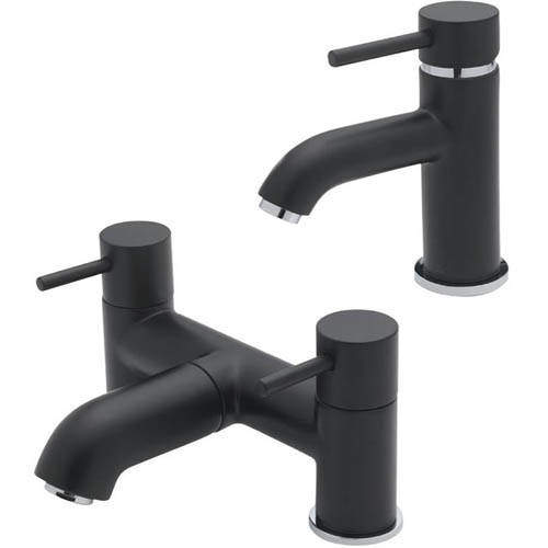 Tre Mercati Milan Mono Basin & Pillar Bath Filler Tap Pack (Matt Black).