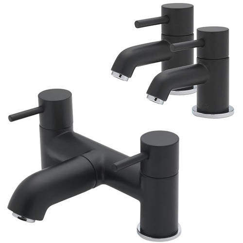 Tre Mercati Milan Basin Taps & Pillar Bath Filler Tap Pack (Matt Black).