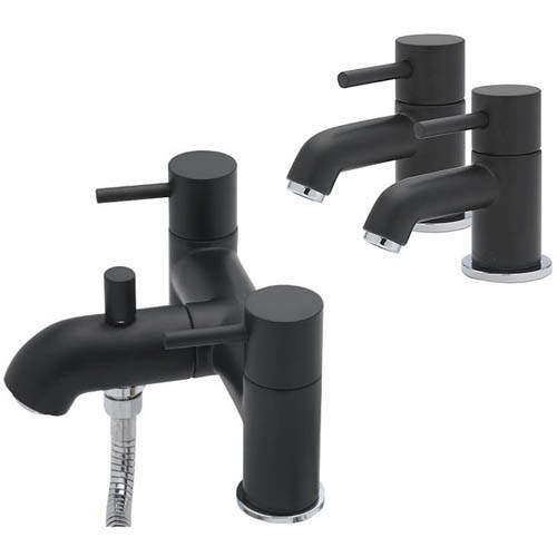 Tre Mercati Milan Basin Taps & Bath Shower Mixer Tap Pack (Matt Black).