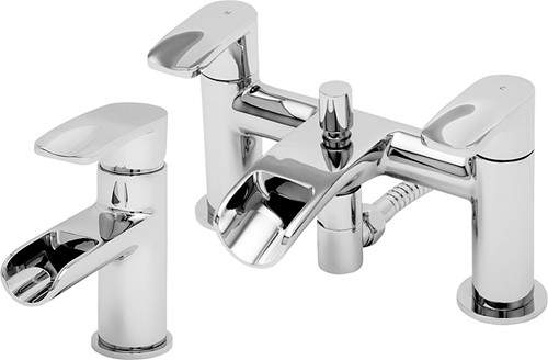 Tre Mercati Ora Waterfall Basin & Bath Shower Mixer Tap Set (Chrome).