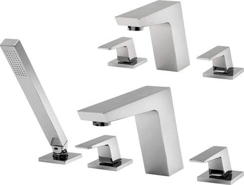 Tre Mercati Wilde 3 Hole Basin & 4 Hole Bath Shower Mixer Tap Set (Chrome).