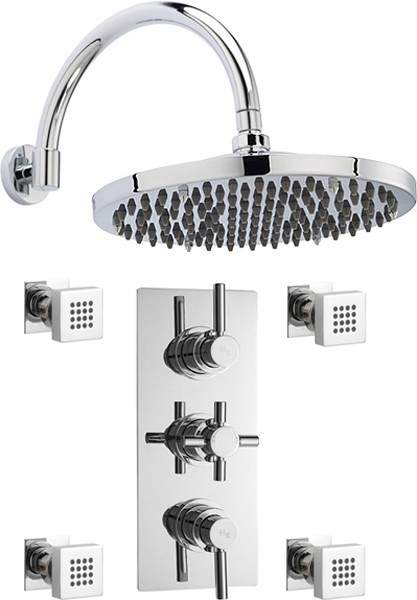 Hudson Reed Tec Triple Thermostatic Shower Valve, 12" Shower Head & Jets.