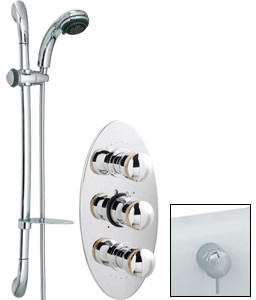 Sensational Contour Triple thermostatic valve + slide rail, freelow bath filler