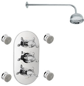 Sensational Neptune Triple thermostatic valve + fixed shower head & jets.