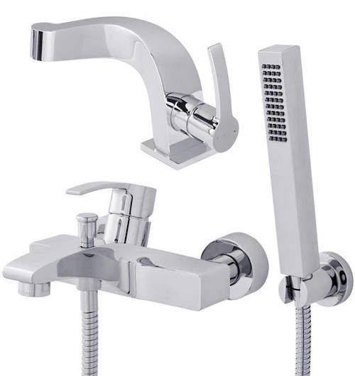 Hudson Reed Anson Wall Mounted Bath Shower Mixer & Basin Mixer Tap (Chrome).