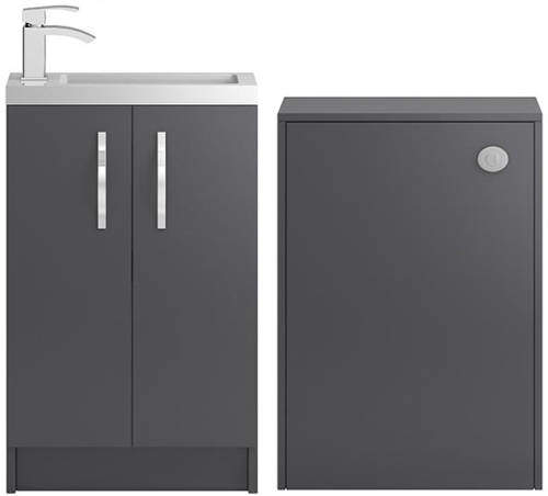 HR Apollo Compact Vanity Unit 500mm, Basin & WC Unit 600mm (Grey).