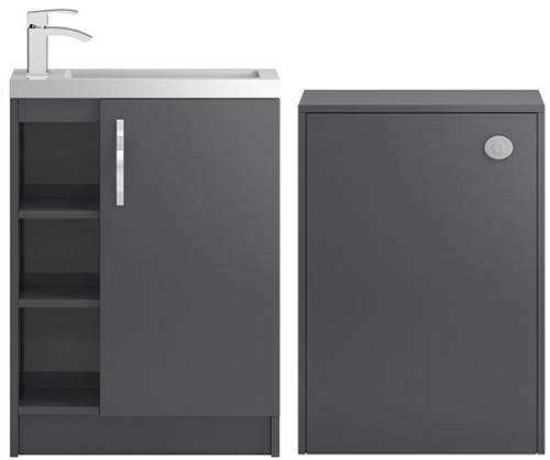 HR Apollo Compact Vanity Unit 600mm, Basin & WC Unit 600mm (Grey).