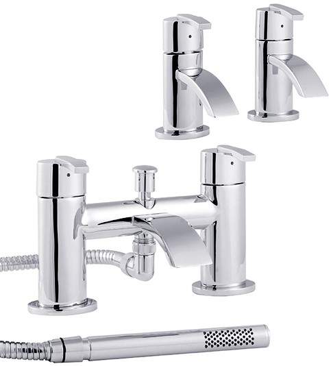 Hudson Reed Arina Basin Taps & Bath Shower Mixer Tap Set (Free Shower Kit).