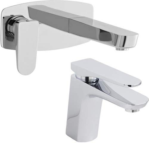 Hudson Reed Aspire Basin & Wall Mounted Bath Filler Tap Set (Chrome).