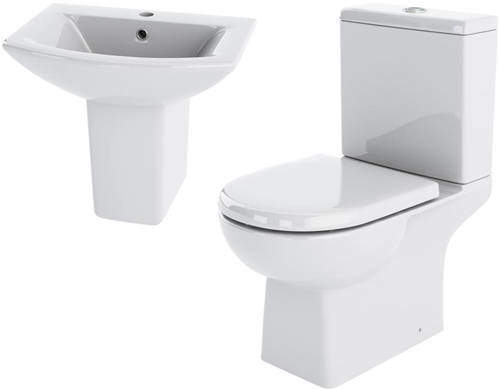 Crown Ceramics Bathroom Suite With Toilet, 500mm Basin & Semi Ped.