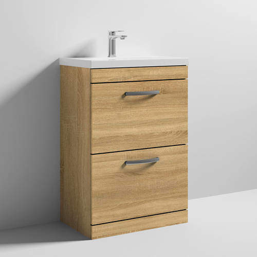 Nuie Furniture Vanity Unit With 2 x Drawers & Basin 600mm (Natural Oak).