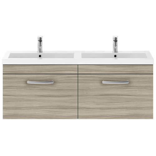 Nuie Furniture Wall Vanity Unit With 2 x Drawers & Double Basin (Driftwood).