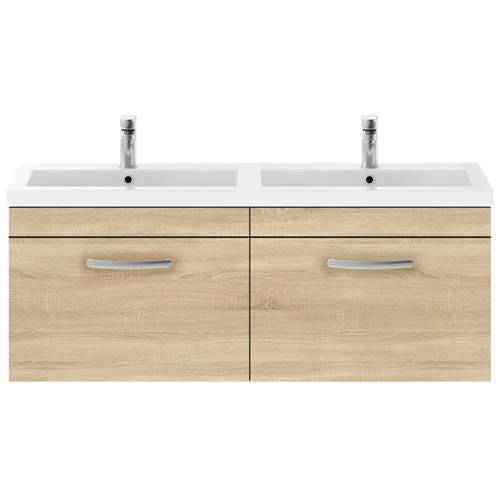 Nuie Furniture Wall Vanity Unit With 2 x Drawers & Double Basin (Natural Oak).