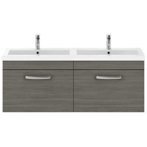 Nuie Furniture Wall Vanity Unit With 2 x Drawers & Double Basin (Grey Avola).