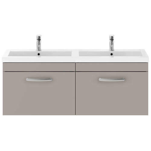 Nuie Furniture Wall Vanity Unit With 2 x Drawers & Double Basin (Stone Grey).