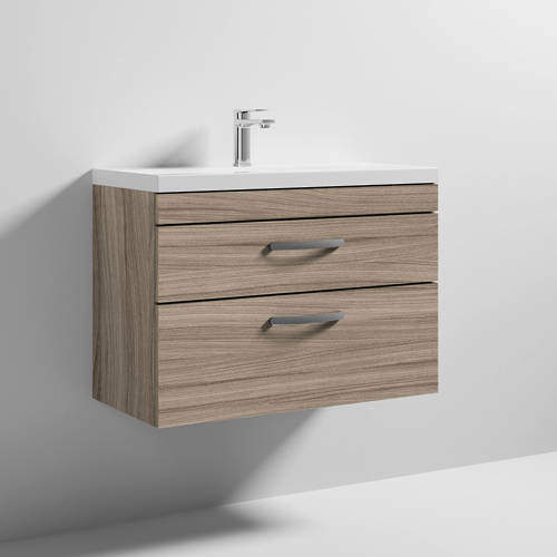 Nuie Furniture Wall Vanity Unit With 2 x Drawer & Basin 800mm (Driftwood).