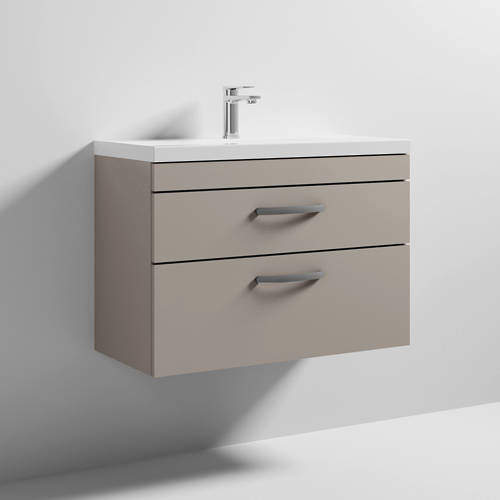 Nuie Furniture Wall Vanity Unit With 2 x Drawer & Basin 800mm (Stone Grey).