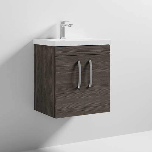 Nuie Furniture Wall Vanity Unit With 2 x Doors & Basin 500mm (Brown Grey Avola).