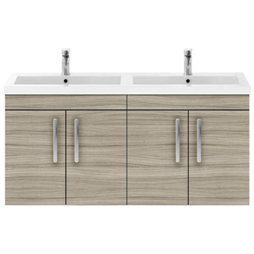 Nuie Furniture Wall Vanity Unit With 4 x Doors & Double Basin (Driftwood).