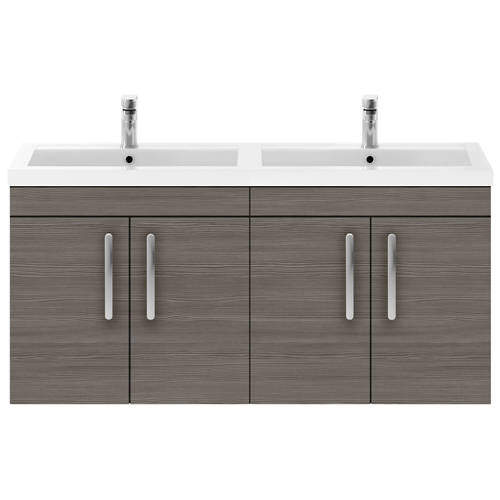 Nuie Furniture Wall Vanity Unit With 4 x Doors & Double Basin (Grey Avola).