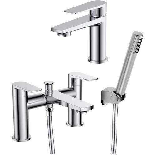 Nuie Bailey Basin & Bath Shower Mixer Tap Pack (Chrome).