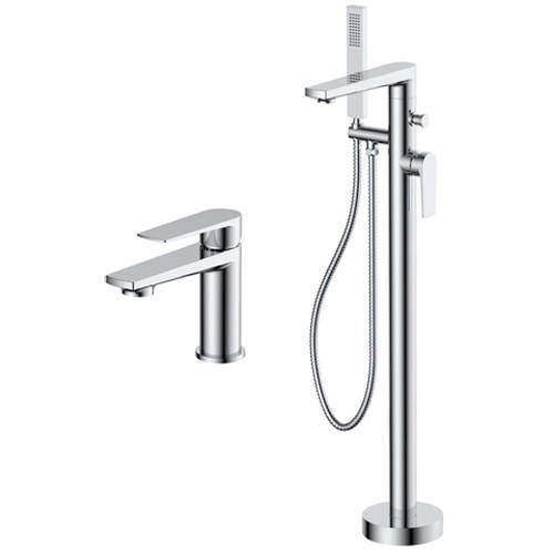 Nuie Bailey Basin & Floor Standing Bath Shower Mixer Tap Pack (Chrome).