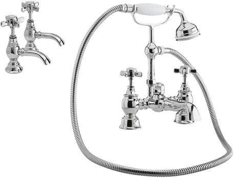 Nuie Beaumont Basin & Bath Shower Mixer Tap Pack (Chrome).