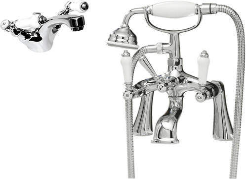 Ultra Bloomsbury Mono Basin & Bath Shower Mixer Tap Pack (Chrome).