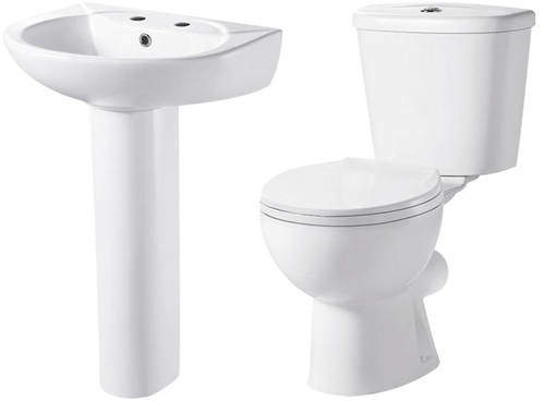 Premier Brisbane Bathroom Suite With Toilet, Basin & Ped (2 Tap Hole).