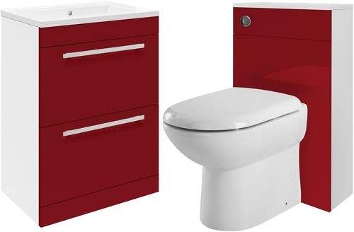 Ultra Design 600mm Vanity Unit Suite With BTW Unit, Pan & Seat (Red).