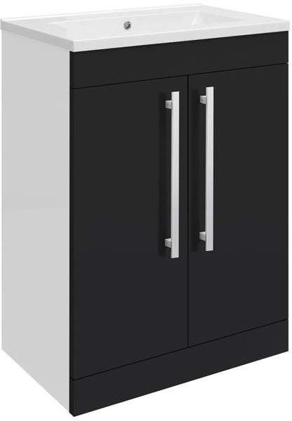 Ultra Design Vanity Unit With Doors & Option 1 Basin (Black). 594x800mm.