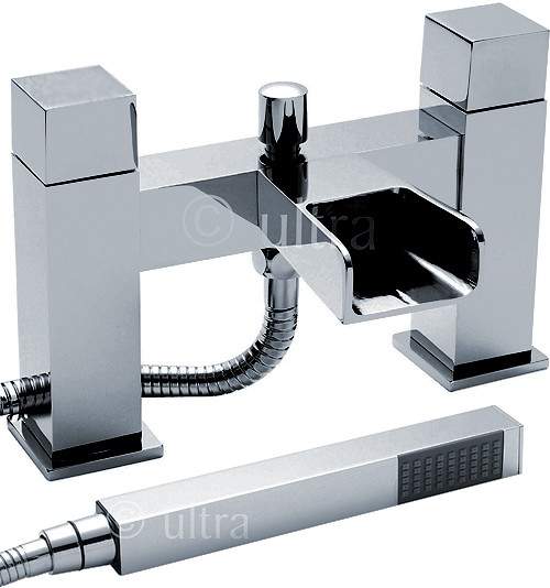 Ultra Channel Waterfall Bath Shower Mixer Tap With Shower Kit (Chrome).