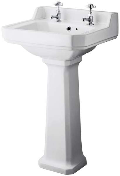 Ultra Lewiston Traditional Basin & Full Pedestal (2 Tap Hole, 500mm).