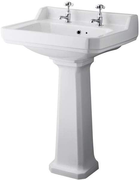 Ultra Lewiston Traditional Basin & Full Pedestal (2 Tap Hole, 600mm).