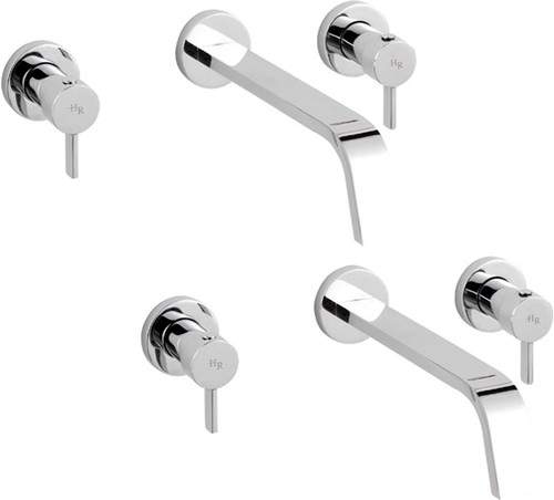 Hudson Reed Clio Wall Mounted Basin Mixer & Bath Filler Tap Set (Chrome).