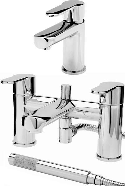 Hudson Reed Dias Basin Mixer & Bath Shower Mixer Tap Set (Free Shower Kit).