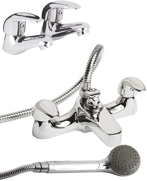 Nuie Eon Bath Shower Mixer & Basin Taps Pack (Chrome).