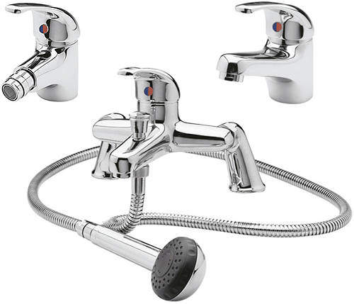 Nuie Eon Bath Shower Mixer, Mono Basin & Bidet Tap Pack (Chrome).