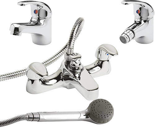 Nuie Eon Bath Shower Mixer, Mono Basin & Bidet Tap Pack (Chrome).