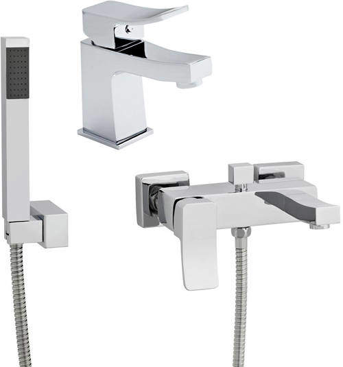 Ultra Ethic Wall Mounted Bath Shower Mixer & Basin Tap Pack (Chrome).