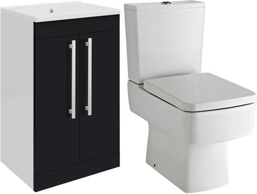 Ultra Design Vanity Unit Suite With Toilet & Seat (Black). 494x800mm.